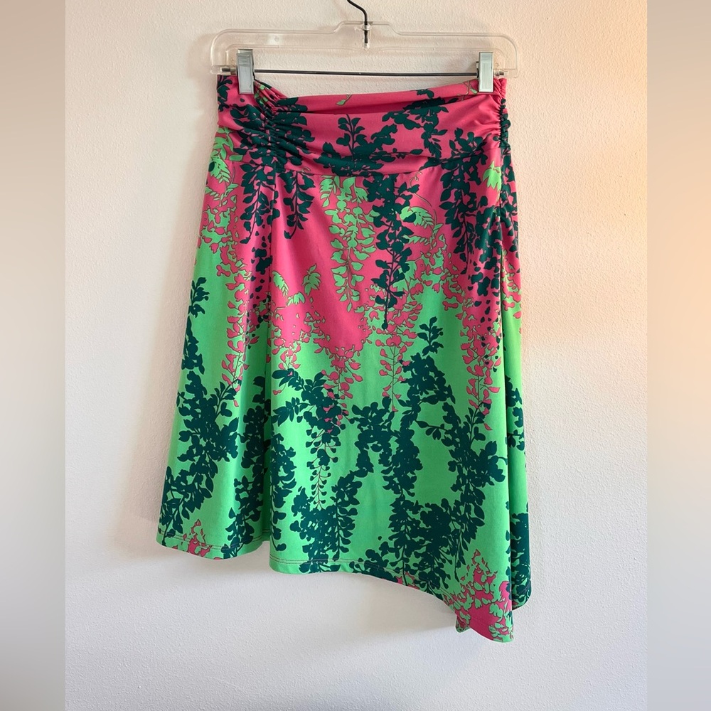 BCBG Max Azria Asymmetrical Pink and Green Skirt